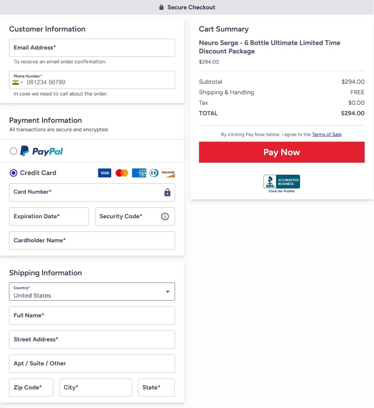 NeuroSerge Order Page